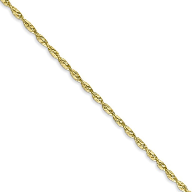 1.8mm 10k Yellow Gold Diamond Cut Hollow Rope Chain Necklace, 16 Inch