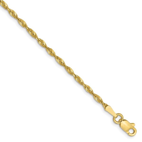 1.8mm 10k Yellow Gold Lightweight D/C Solid Rope Chain Bracelet, 7 In.