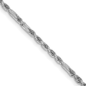 1.8mm, 14K White Gold, D/C, Solid Milano Rope Chain Necklace, 18 Inch