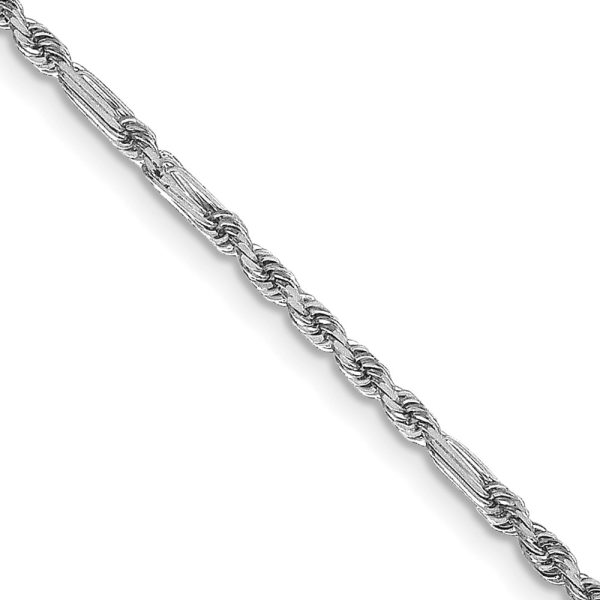 1.8mm, 14K White Gold, D/C, Solid Milano Rope Chain Necklace, 18 Inch