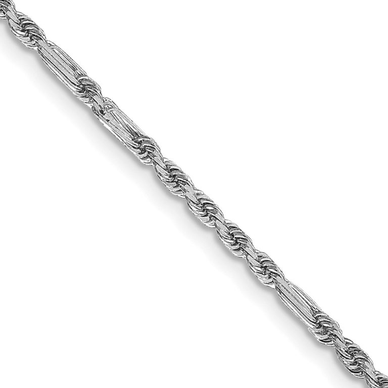 1.8mm, 14K White Gold, D/C, Solid Milano Rope Chain Necklace, 18 Inch