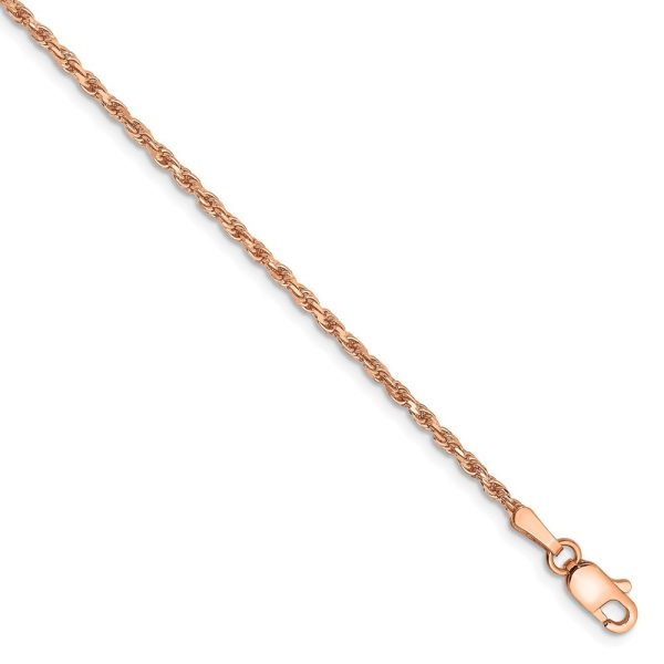 1.8mm, 14k Rose Gold, Diamond Cut Solid Rope Chain Bracelet, 7 Inch