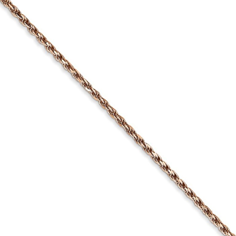 1.8mm, 14k Rose Gold, Diamond Cut Solid Rope Chain Necklace, 16 Inch