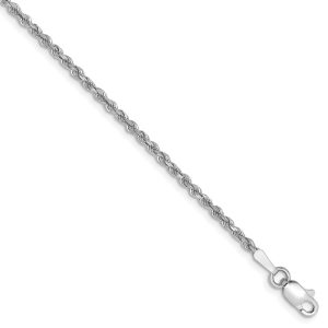 1.8mm, 14k White Gold, Diamond Cut Solid Rope Chain Bracelet, 6 Inch