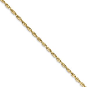 1.8mm, 14k Yellow Gold Light Diamond Cut Rope Chain Bracelet, 8 Inch