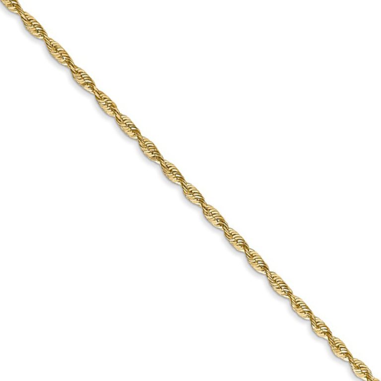 1.8mm, 14k Yellow Gold Light Diamond Cut Rope Chain Necklace, 24 Inch