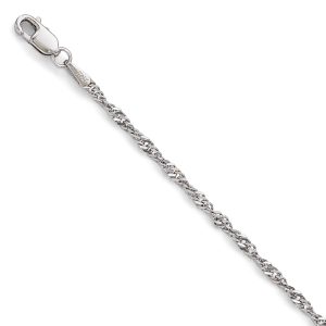 1.9mm 14k White Gold Diamond Cut Singapore Chain Bracelet, 8 Inch