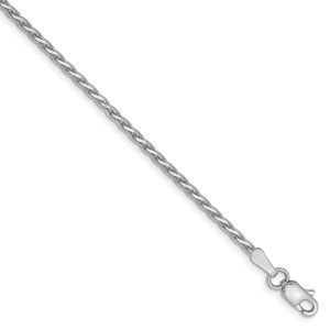 1.9mm, 14k White Gold, Solid D/C Round Wheat Chain Bracelet, 7 Inch