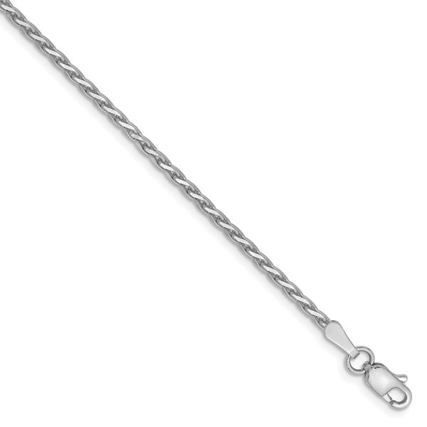 1.9mm, 14k White Gold, Solid D/C Round Wheat Chain Bracelet, 7 Inch