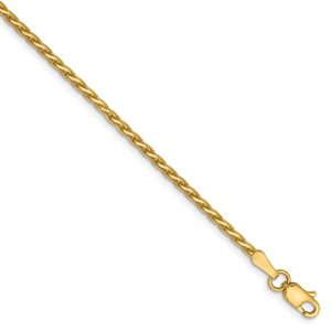 1.9mm 14k Yellow Gold Diamond Cut Round Wheat Chain Bracelet, 7 Inch