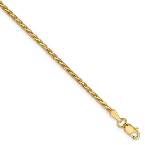 1.9mm 14k Yellow Gold Diamond Cut Round Wheat Chain Bracelet, 8 Inch