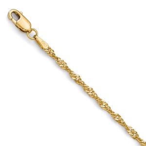 1.9mm 14k Yellow Gold Diamond Cut Singapore Chain Bracelet, 7 Inch