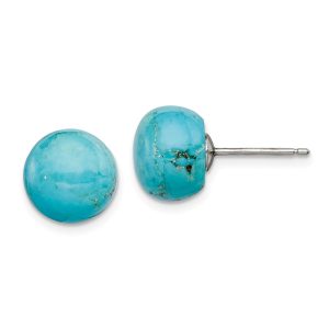 10-10.5mm Button Turquoise Sterling Silver Stud Earrings