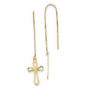 10 x 74mm 14k Yellow Gold D/C Box Chain & Cross Threader Earrings