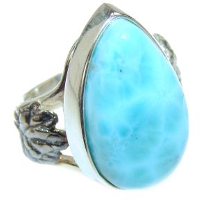 10.5 carat Larimar .925 Sterling Silver handcrafted Ring s. 6 adjustable