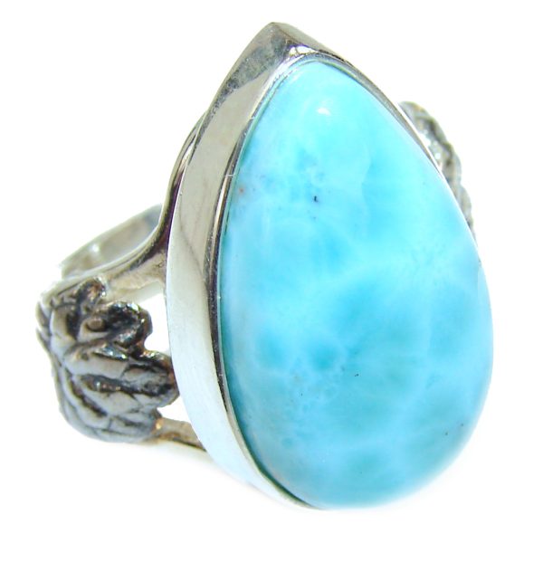 10.5 carat Larimar .925 Sterling Silver handcrafted Ring s. 6 adjustable