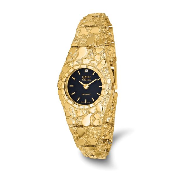 10K Yellow Gold Ladies Black 22mm Dial Nugget Watch