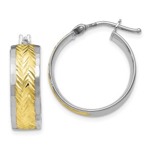 10k White Gold & Yellow Rhodium Diamond Cut Round Hoop Earrings, 18mm