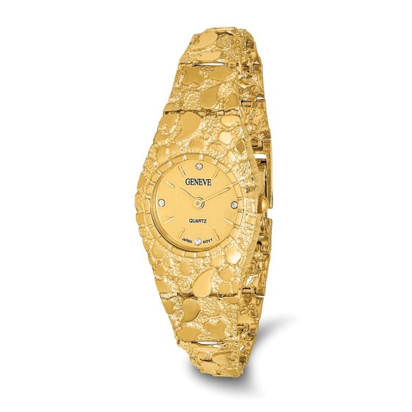 10k Yellow Gold Ladies Champagne 22mm Dial Nugget Watch