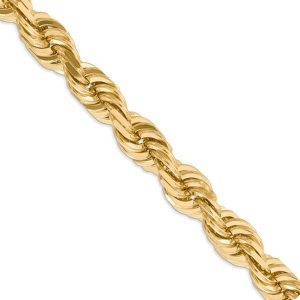 10mm, 14k Yellow Gold, Diamond Cut Solid Rope Chain Necklace, 20 Inch