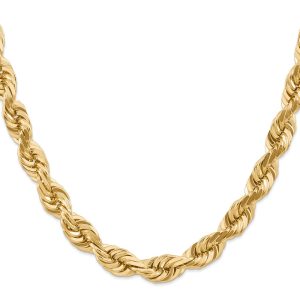 10mm, 14k Yellow Gold, Diamond Cut Solid Rope Chain Necklace, 22 Inch