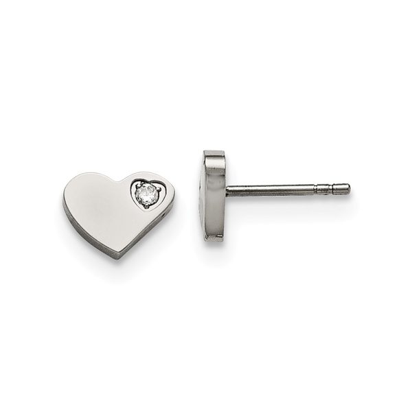 10mm Asymmetrical CZ Heart Post Earrings in Stainless Steel