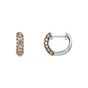 10mm Brown Diamond Hinged Round Hoop Earrings in 14k White Gold