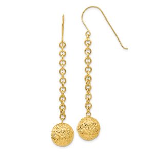 10mm Diamond Cut Bead and Chain Dangle Earrings in 14k Yellow Gold