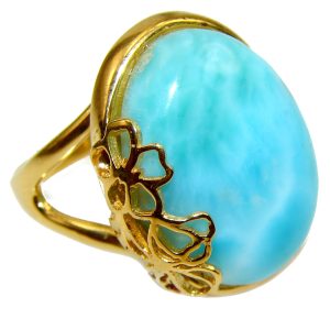 11.4 carat Larimar 18K Gold over .925 Sterling Silver handcrafted Ring s. 7 3/4