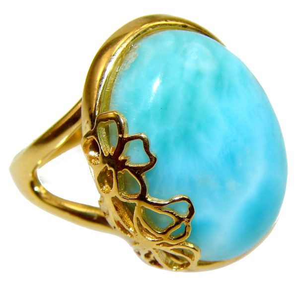 11.4 carat Larimar 18K Gold over .925 Sterling Silver handcrafted Ring s. 7 3/4