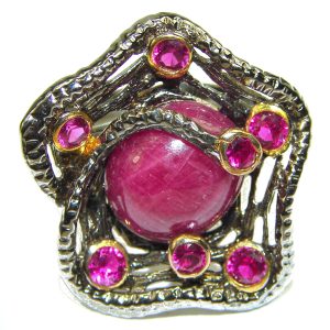 11.8 carat unique Ruby black rhodium over .925 Sterling Silver handcrafted Ring size 9