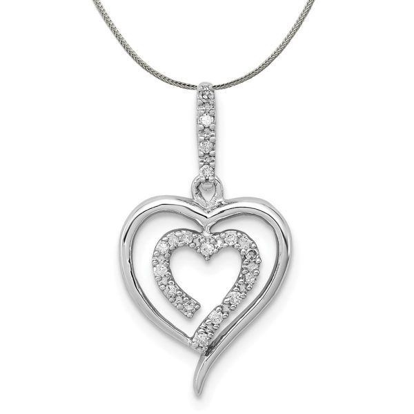 1/10 Carat Diamond Heart in Heart Pendant in Sterling Silver Necklace