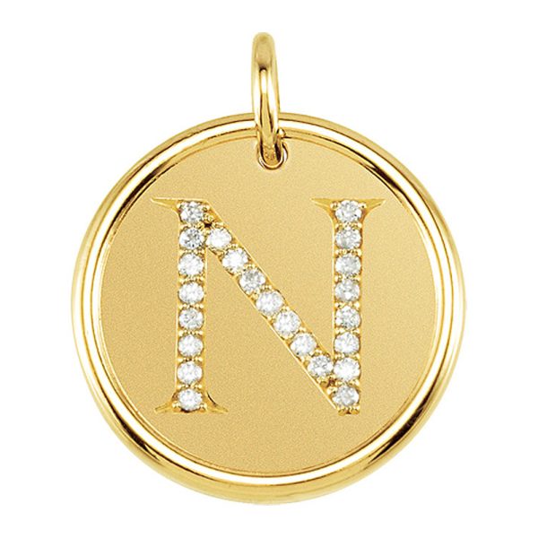 1/10 Ctw G-H, I1 Diamond Initial 17mm 14k Yellow Gold Pendant Letter N