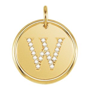 1/10 Ctw G-H, I1 Diamond Initial 17mm 14k Yellow Gold Pendant Letter W