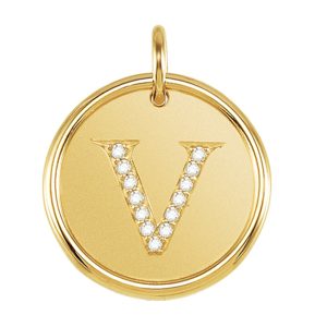 1/15 Ctw G-H, I1 Diamond Initial 17mm 14k Yellow Gold Pendant Letter V