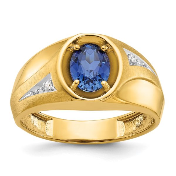 11mm 14K Yellow Gold Lab-Created Sapphire Diamond Tapered Ring SZ 10