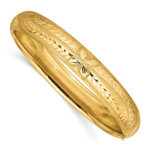 11mm 14k Yellow Gold Florentine Engraved Hinged Bangle Bracelet, 7in