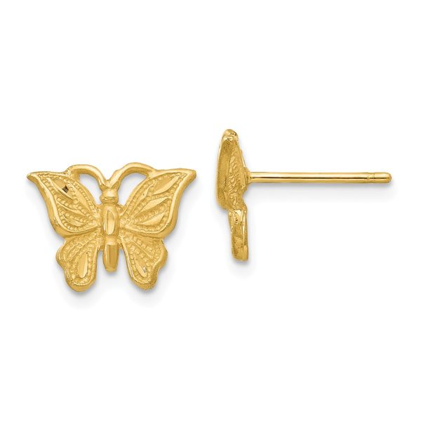 11mm Diamond Cut Butterfly Post Earrings in 14k Yellow Gold