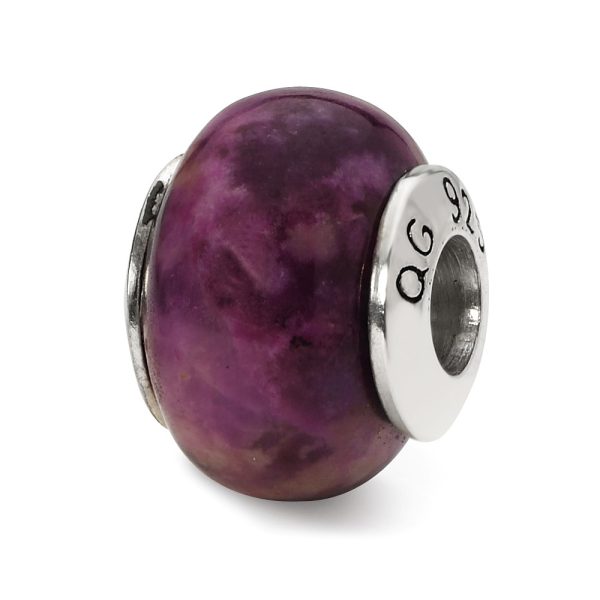 11mm Purple Magnesite Stone & Sterling Silver Bead Charm, 13mm