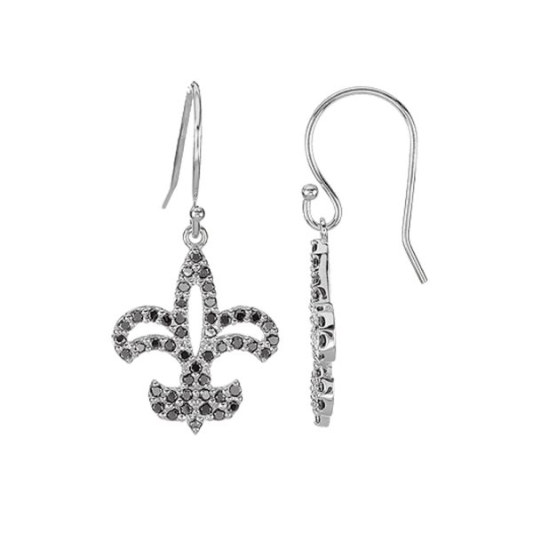 1/2 cttw Black Diamond Fleur-De-Lis Earrings in 14k White Gold