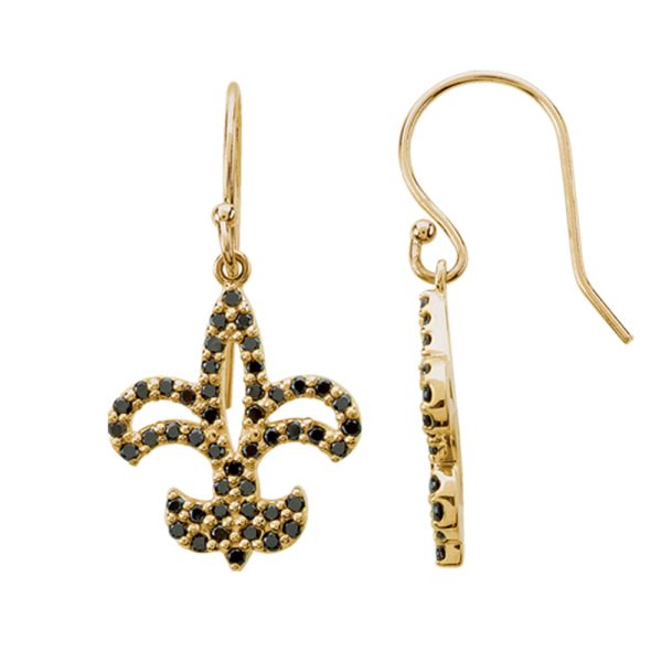 1/2 cttw Black Diamond Fleur-De-Lis Earrings in 14k Yellow Gold