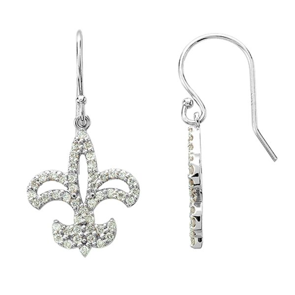 1/2 cttw Diamond Fleur-De-Lis Earrings in 14k White Gold