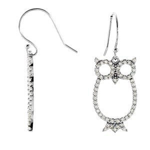 1/2 cttw Diamond Owl Earrings in 14k White Gold