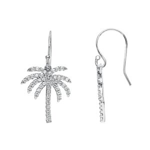 1/2 cttw Diamond Palm Tree Earrings in 14k White Gold