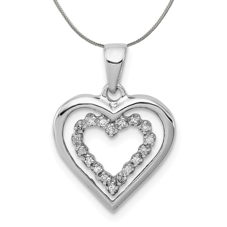 1/20 Carat Diamond Double Heart Pendant in Sterling Silver Necklace