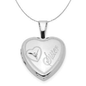 12mm Sister Diamond Heart Locket in Sterling Silver Necklace