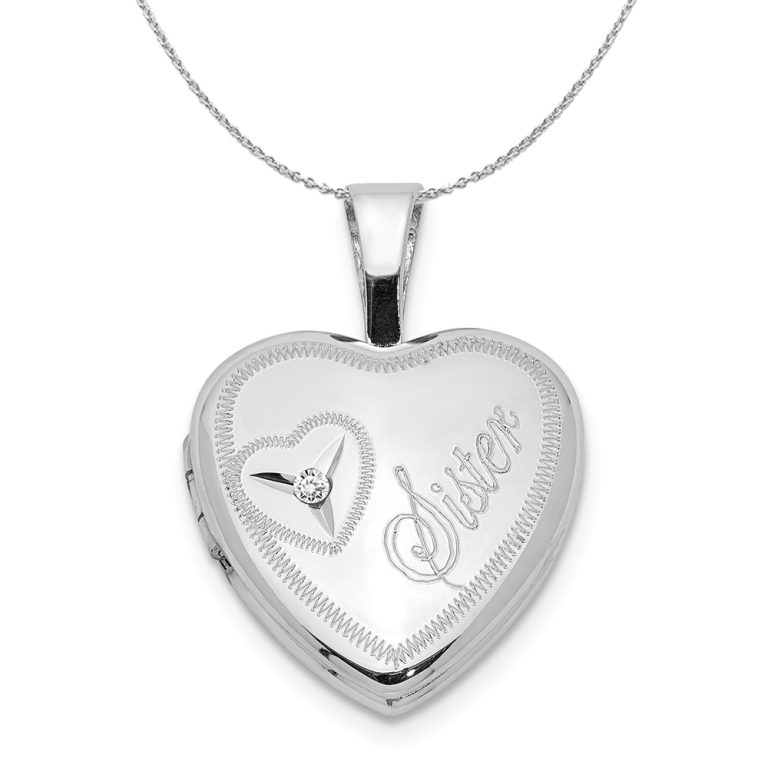 12mm Sister Diamond Heart Locket in Sterling Silver Necklace