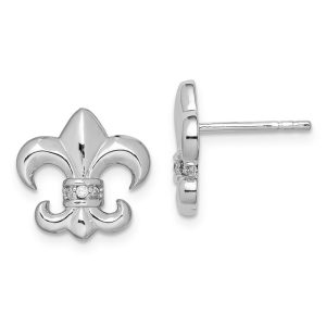 13mm Cubic Zirconia Fleur De Lis Post Earrings in Sterling Silver