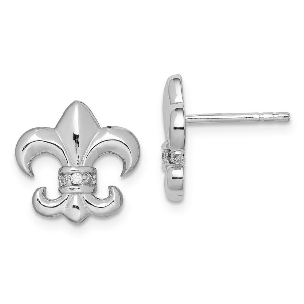 13mm Cubic Zirconia Fleur De Lis Post Earrings in Sterling Silver