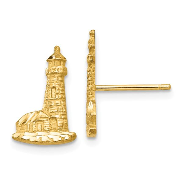 13mm Diamond Cut Lighthouse Post Earrings in 14k Yellow Gold